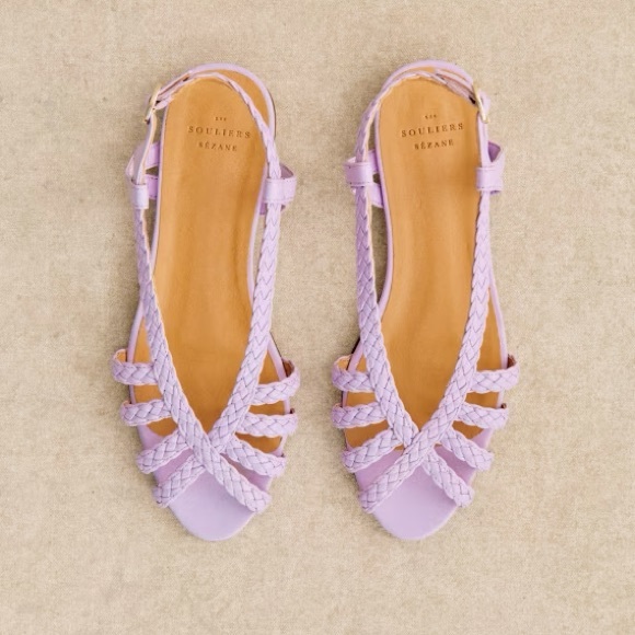 SEZANE Lilac Lavender Purple Braided Leather Open Toe Natacha Low Sandals 39 - Picture 9 of 17